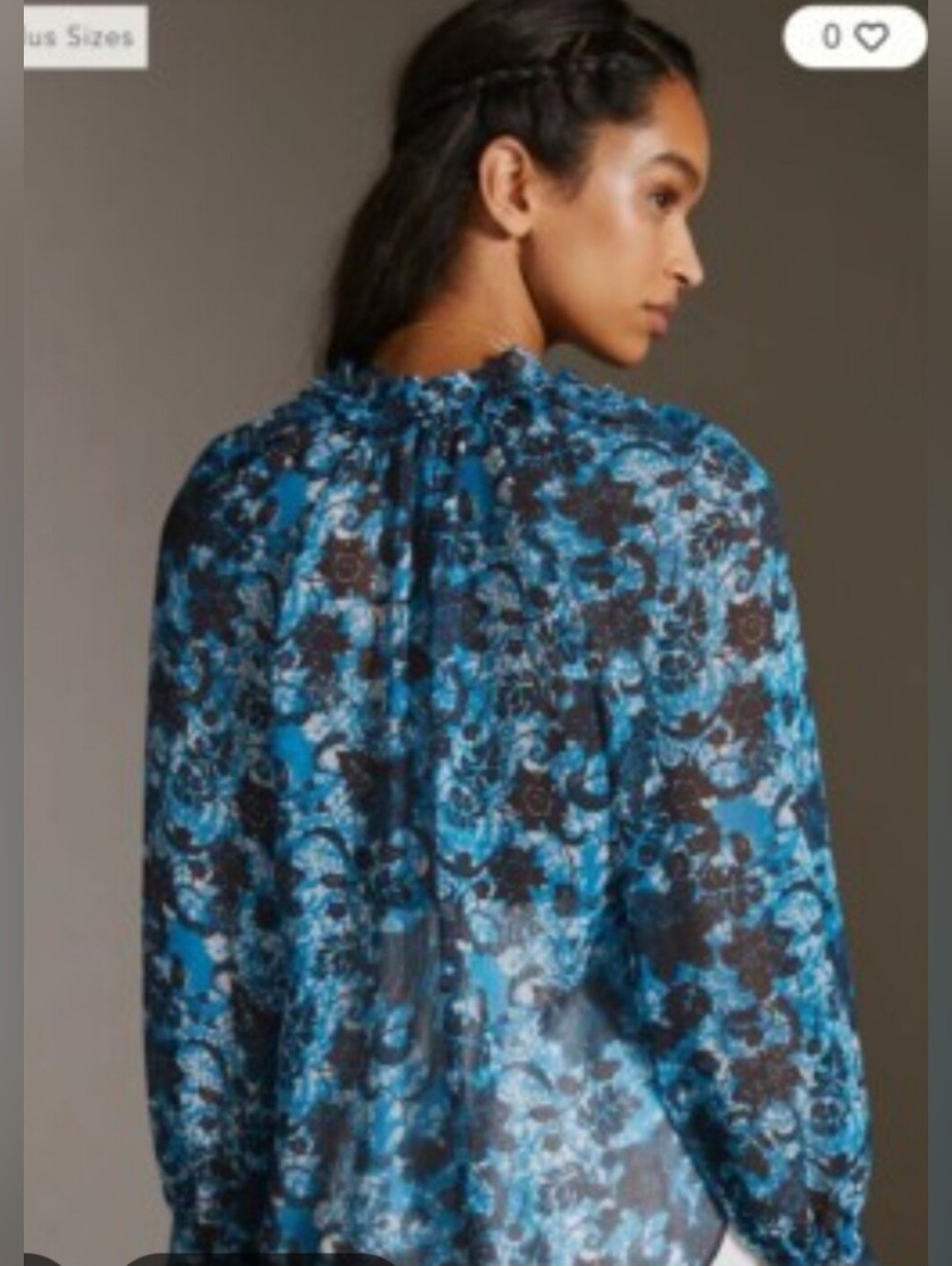 Anthropologie Blue Floral Tie-Neck Sheer Blouse, Size S. - Picture 2 of 15